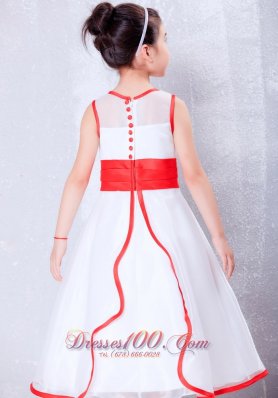 Child Pageant Dresses White and Red A-line Scoop Ankle-length