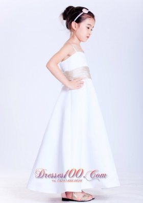 White A-line Straps Ankle-length Satin Child Pageant Dresses