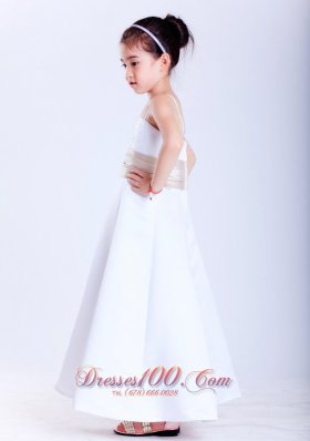 White A-line Straps Ankle-length Satin Child Pageant Dresses