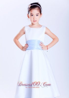 Child Pageant Dresses White and Light Blue A-line Scoop Sash