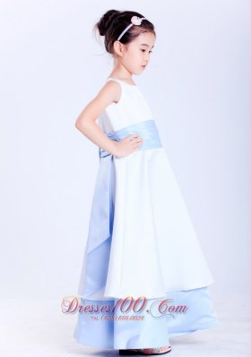 Child Pageant Dresses White and Light Blue A-line Scoop Sash