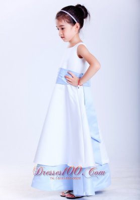 Child Pageant Dresses White and Light Blue A-line Scoop Sash