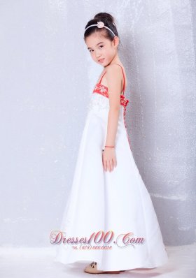 Wine Red Flower Girl Pageant Dress Straps Embroidery