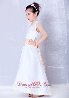 Champagne Halter Embroidery Satin Infant Pageant Dresses