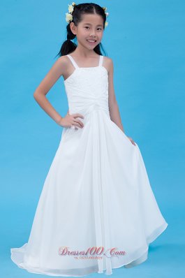 Child Pageant Dresses White A-line Straps Brush Train