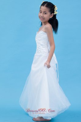 Whites Sweetheart Tulle Strapless Child Pageant Dresses