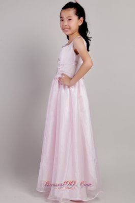 Pink Ankle-length Beading Beauty Pageants Dresses