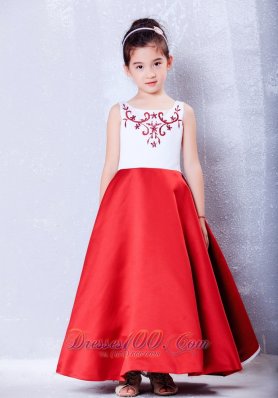 White and Red Embroidery Baby Girl Pageant Dresses