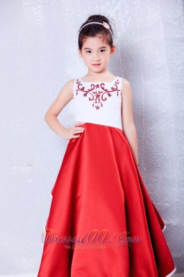 White and Red Embroidery Baby Girl Pageant Dresses