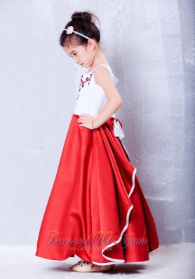 White and Red Embroidery Baby Girl Pageant Dresses