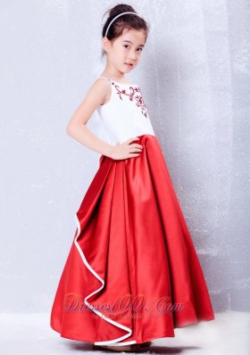 White and Red Embroidery Baby Girl Pageant Dresses