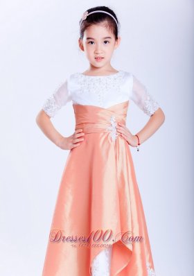 Mutil-colored Scoop Appliques Little Flower Girl Dress