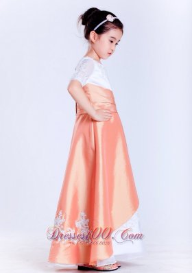 Mutil-colored Scoop Appliques Little Flower Girl Dress