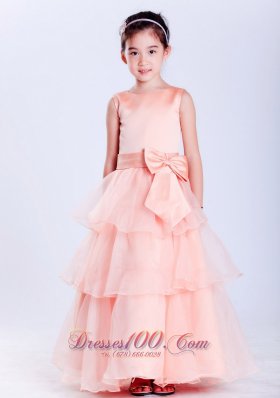 Watermelon Red Bow Flower Girl Pageant Dresses Scoop