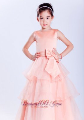 Watermelon Red Bow Flower Girl Pageant Dresses Scoop