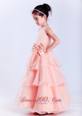 Watermelon Red Bow Flower Girl Pageant Dresses Scoop