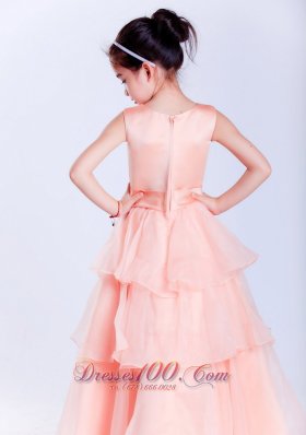 Watermelon Red Bow Flower Girl Pageant Dresses Scoop