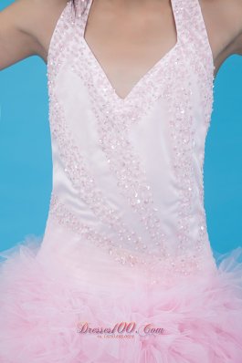 Beaded Halter Baby Pink Little Girl Dress Tulle