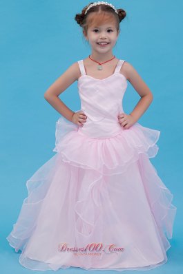 Baby Pink Straps Flower Girl Pageant Dress Organza