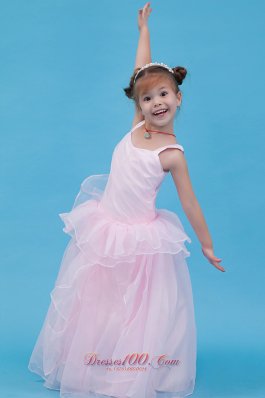 Baby Pink Straps Flower Girl Pageant Dress Organza