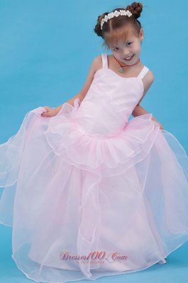 Baby Pink Straps Flower Girl Pageant Dress Organza