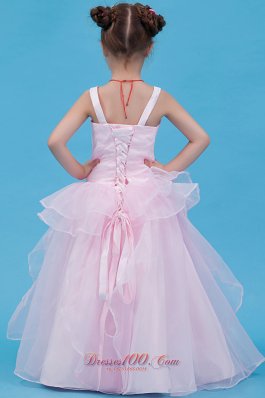 Baby Pink Straps Flower Girl Pageant Dress Organza