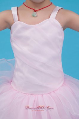 Baby Pink Straps Flower Girl Pageant Dress Organza