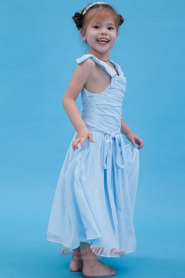 Ruched Straps Chiffon Baby Blue Flower Girl Dresses