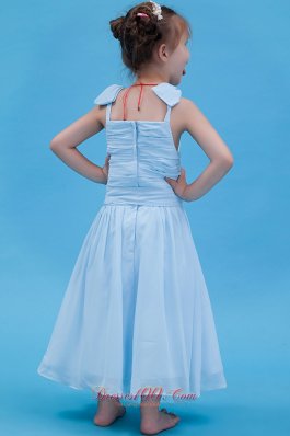 Ruched Straps Chiffon Baby Blue Flower Girl Dresses