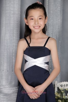 Spaghetti Straps Navy Blue Pageant Flower Girl Dress