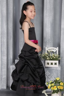 Belt Straps Black Flower Little Girl Dress Colored