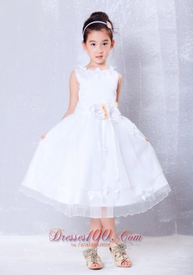 Scoop Hand Made Flowers Little Girl Dresses Organza