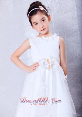 Scoop Hand Made Flowers Little Girl Dresses Organza