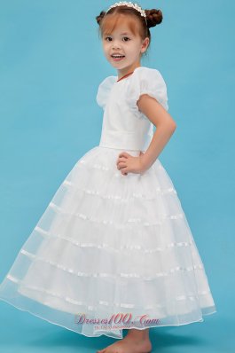 Cap Sleeves Belt Little Girl Pageant Dresses Organza