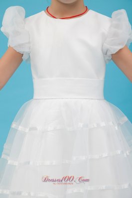 Cap Sleeves Belt Little Girl Pageant Dresses Organza