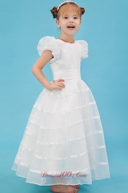 Cap Sleeves Belt Little Girl Pageant Dresses Organza