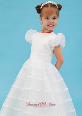 Cap Sleeves Belt Little Girl Pageant Dresses Organza