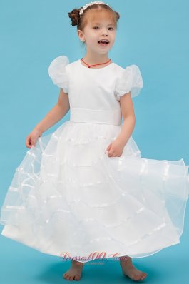 Cap Sleeves Belt Little Girl Pageant Dresses Organza