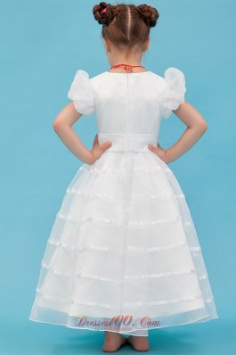 Cap Sleeves Belt Little Girl Pageant Dresses Organza