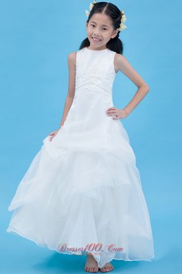 Appliques Scoop Youngster Flower Girl Dress Organza