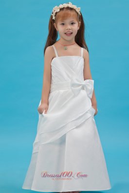 Straps Bow Flower Pageant Dress For Little Girls