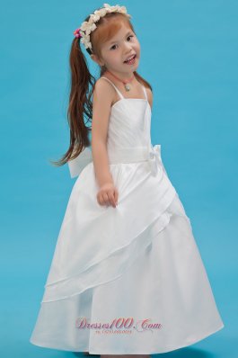 Straps Bow Flower Pageant Dress For Little Girls