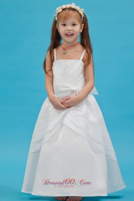 Straps Bow Flower Pageant Dress For Little Girls