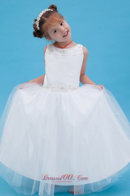 Beading Scoop Tulle Pageant Flower Girl Dress