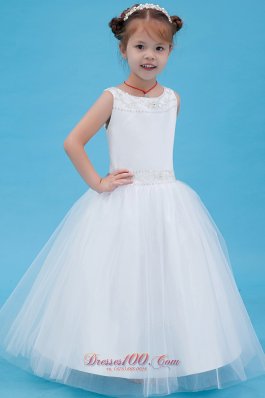 Beading Scoop Tulle Pageant Flower Girl Dress