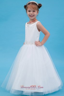 Beading Scoop Tulle Pageant Flower Girl Dress