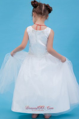 Beading Scoop Tulle Pageant Flower Girl Dress