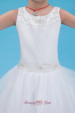 Beading Scoop Tulle Pageant Flower Girl Dress