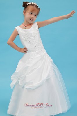 White Little Girl Dresses Beading and Applqiues