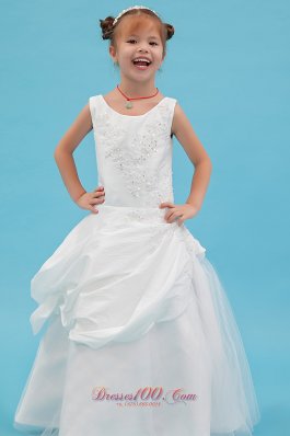 White Little Girl Dresses Beading and Applqiues